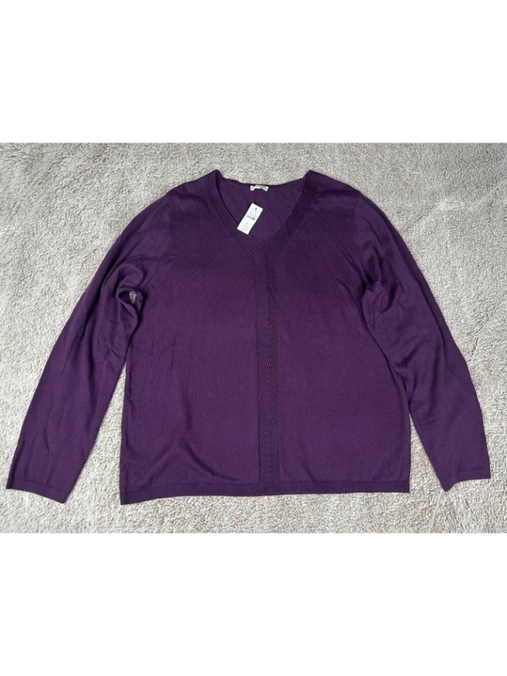 Talbots Factory Women's Plum Purple Fine Knit Cotton V-Neck Sweater XL New - Picture 4 of 9